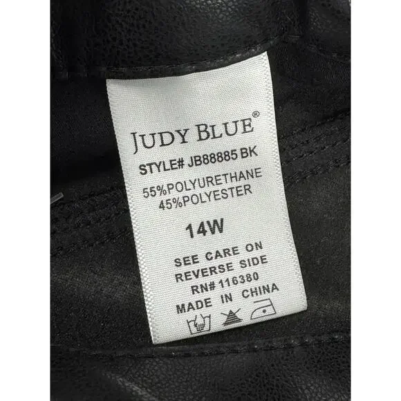 Judy Blue Black Faux Leather Bootcut Pants 14W 34X32 Mob Wife Monochrome - Picture 4 of 9